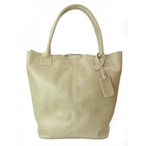 Vera Pelle Shopper Bag Xxl Real Leather A4 Beż S6BT