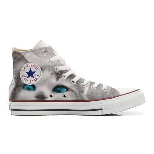 Converse Personalizzate All Star Sneaker Unisex Prodotto Artigianale White Cat With Blue Eyes A11025